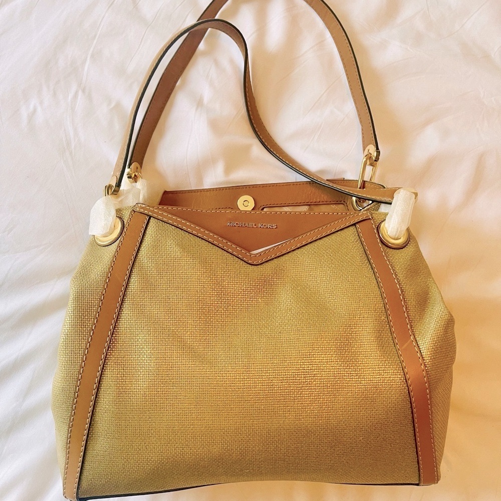 BRAND NEW Michael Kors bag - gold with brown leather